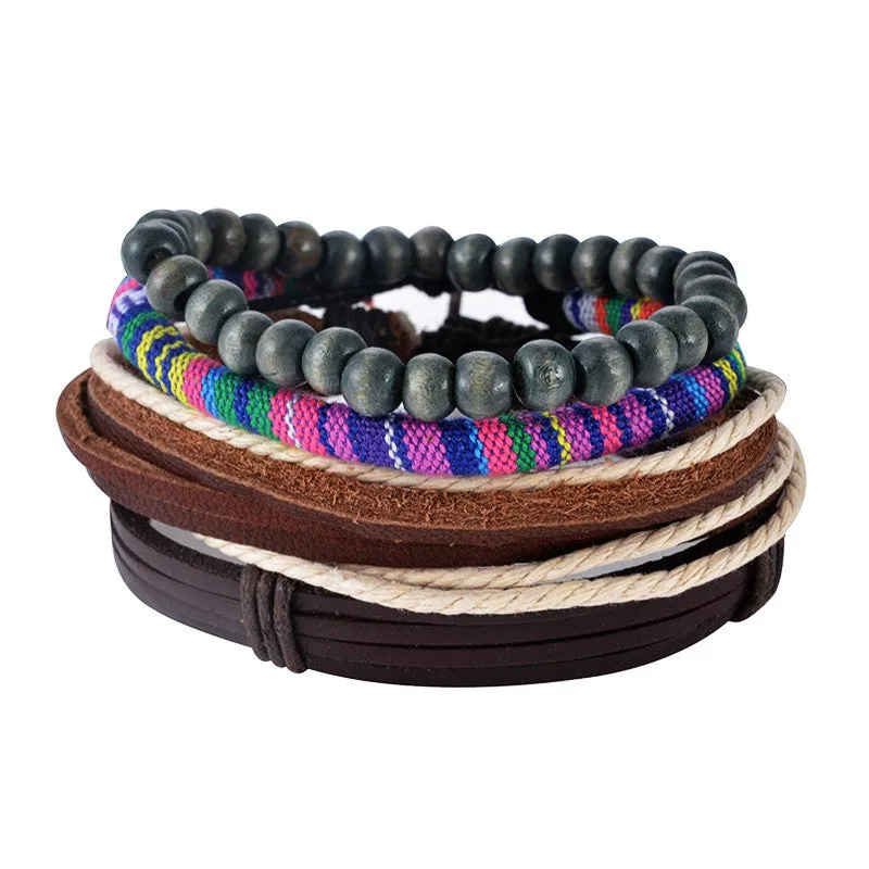 Leather Bracelet Men Multilayer bead Bracelet Punk Wrap Bracelets for Women Vintage punk Casual Men Jewelry