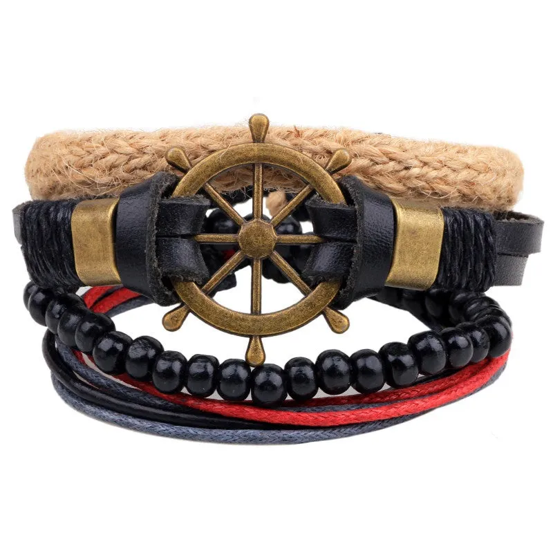 Leather Bracelet Men Multilayer bead Bracelet Punk Wrap Bracelets for Women Vintage punk Casual Men Jewelry