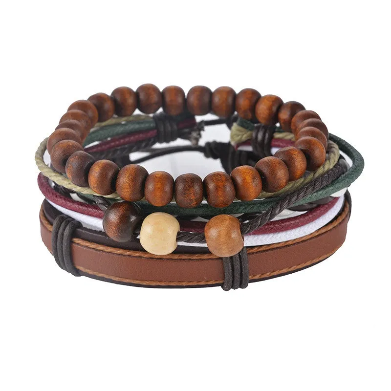 Leather Bracelet Men Multilayer bead Bracelet Punk Wrap Bracelets for Women Vintage punk Casual Men Jewelry