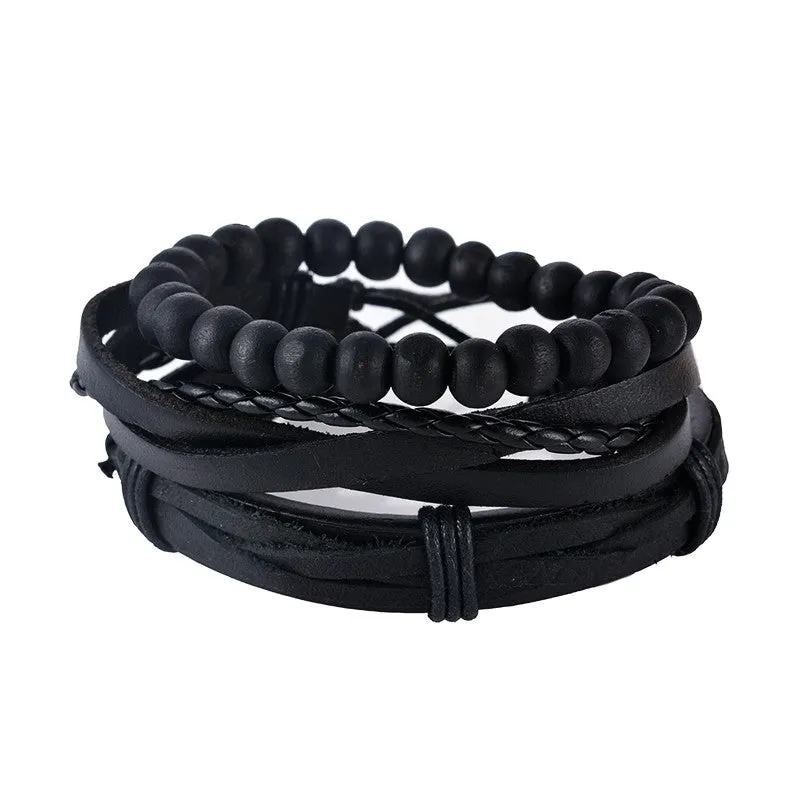 Leather Bracelet Men Multilayer bead Bracelet Punk Wrap Bracelets for Women Vintage punk Casual Men Jewelry