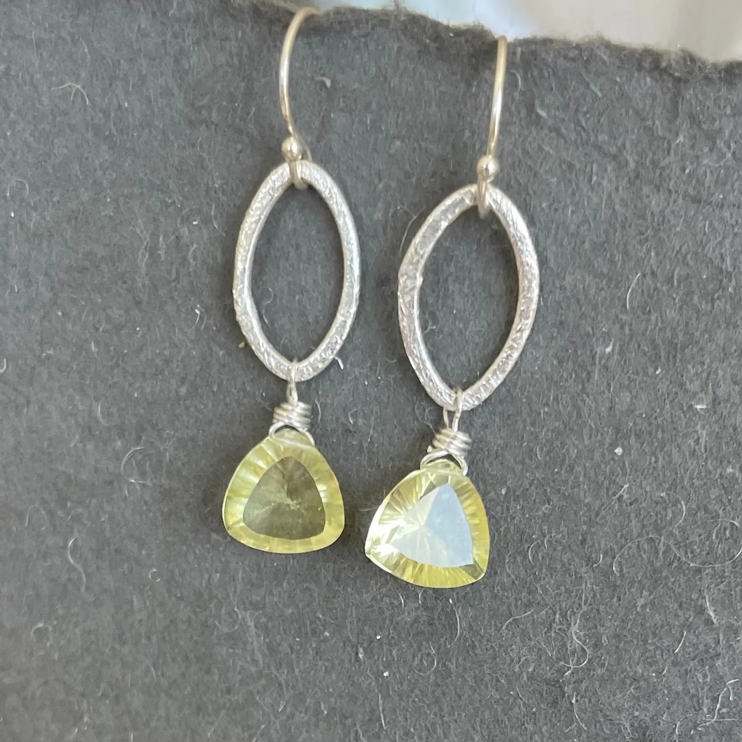 Lemon Quartz Brushed Silver Earrings