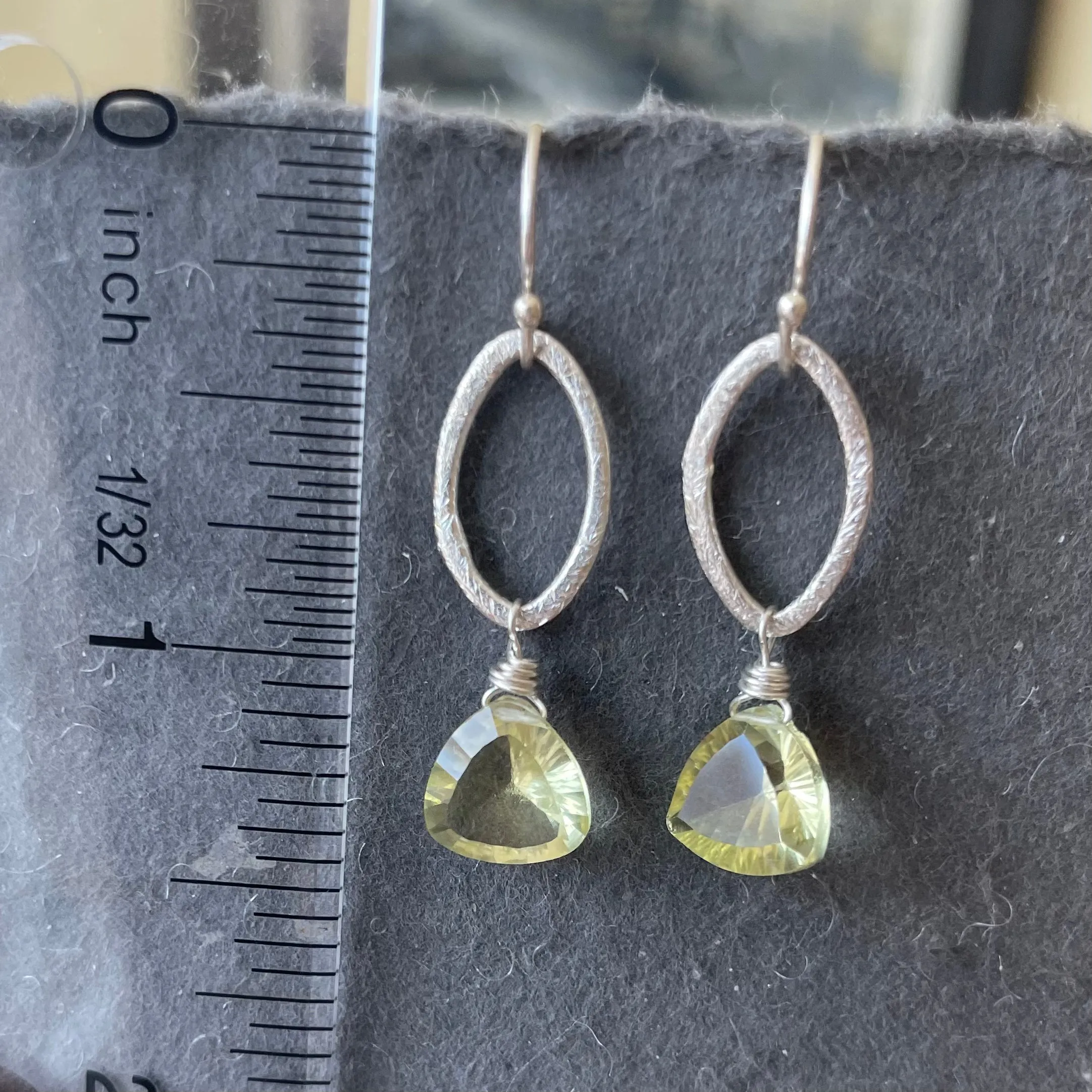 Lemon Quartz Brushed Silver Earrings