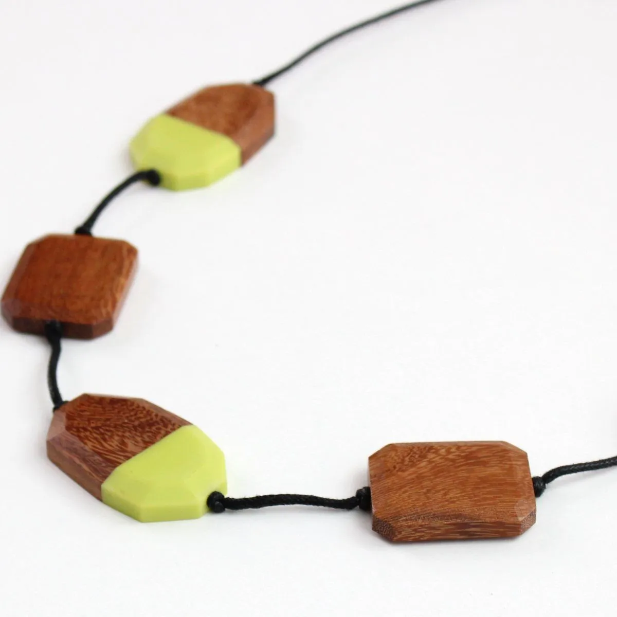 Lime Green Resin and Wood Statement Necklace