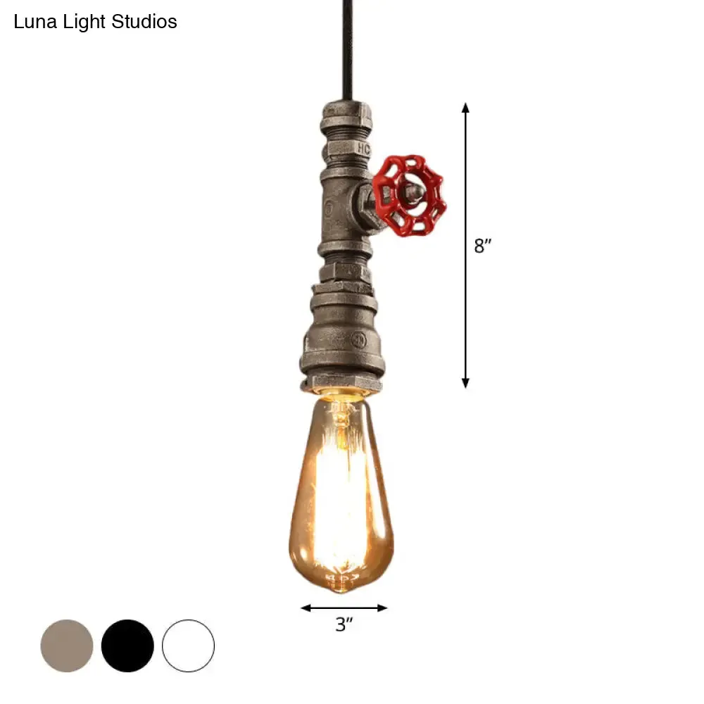 Loft Style Single-Bulb Pipe Pendant Light | Black/Silver/Bronze Metallic Hanging Lamp with Water Valve Deco