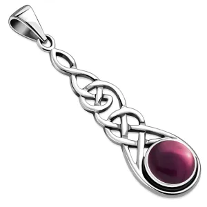 Long Celtic Silver Pendant set w/ Garnet