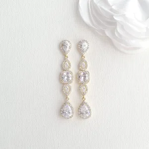 Long Gold Drop Earrings for Weddings- Gianna