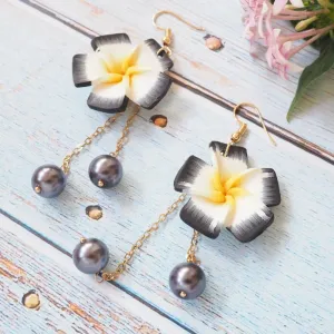 Lucky Plumeria Grey Drop Earrings