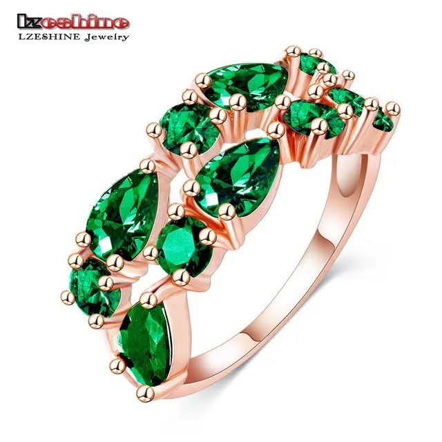 LZESHINE Wedding Ring Bands Bijouterie Finger Ring Rose Gold Color With Colorful Austrian Zirconia 2016 Anillos CRI0242-A