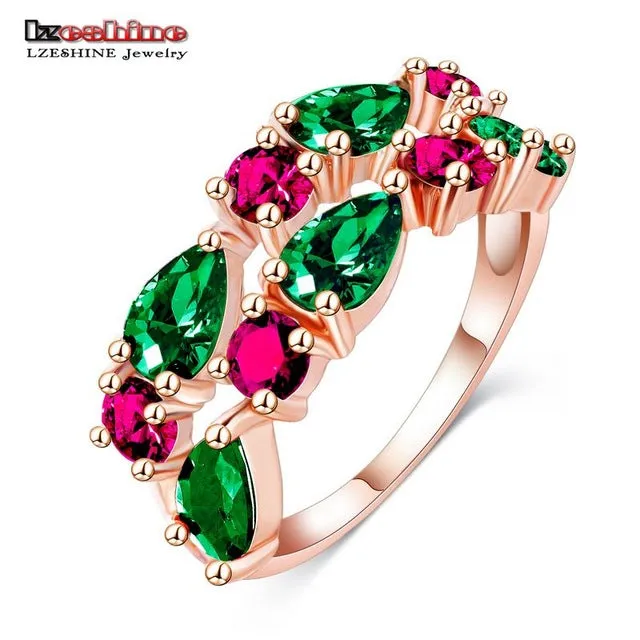 LZESHINE Wedding Ring Bands Bijouterie Finger Ring Rose Gold Color With Colorful Austrian Zirconia 2016 Anillos CRI0242-A