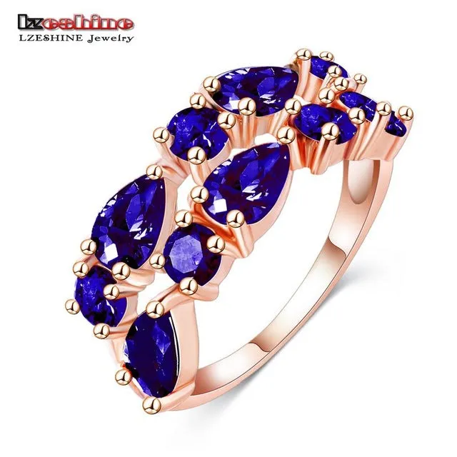 LZESHINE Wedding Ring Bands Bijouterie Finger Ring Rose Gold Color With Colorful Austrian Zirconia 2016 Anillos CRI0242-A