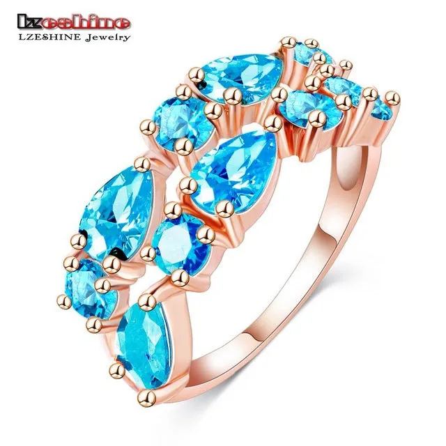 LZESHINE Wedding Ring Bands Bijouterie Finger Ring Rose Gold Color With Colorful Austrian Zirconia 2016 Anillos CRI0242-A