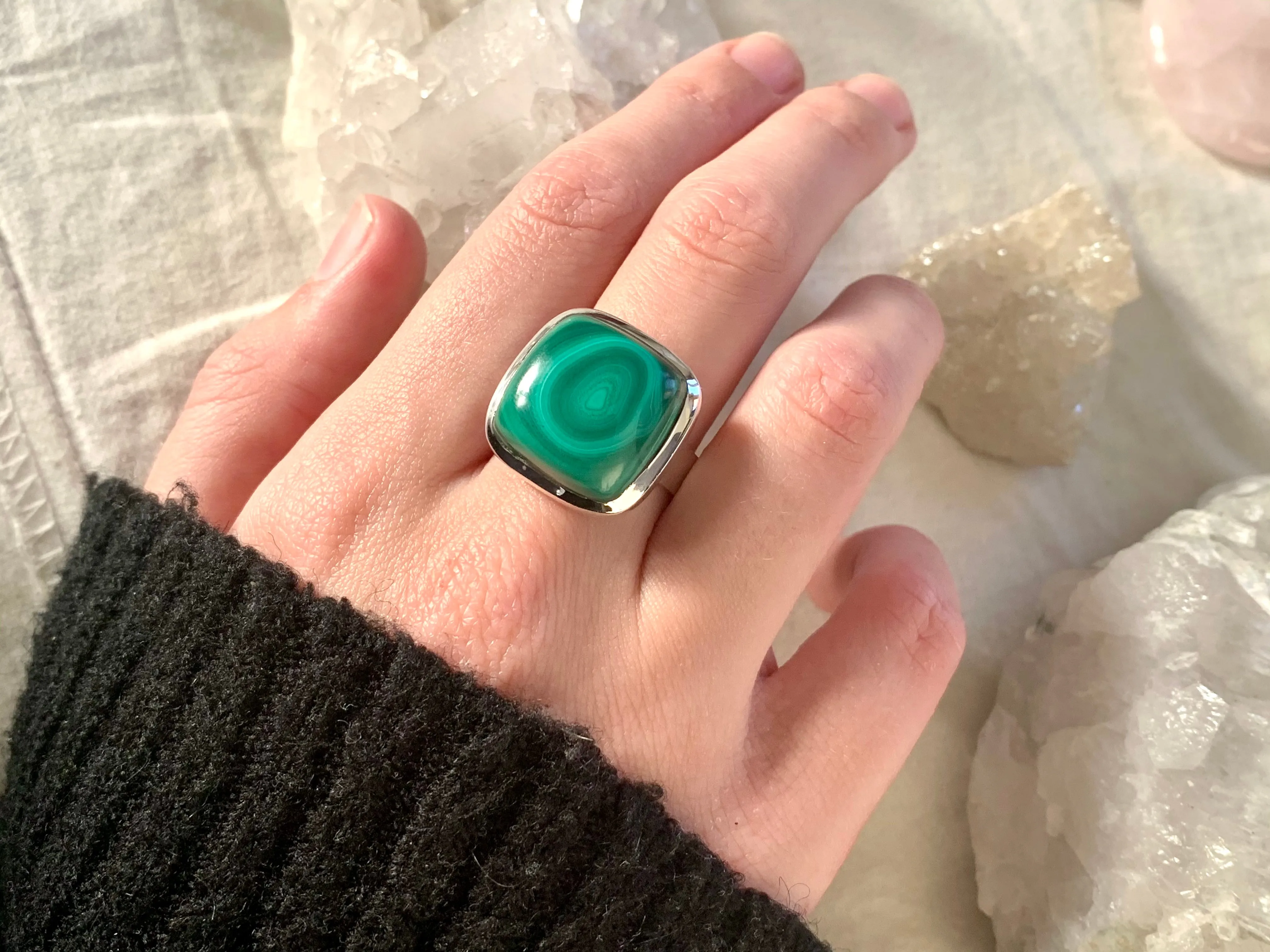 Malachite Adjustable Ring - Square