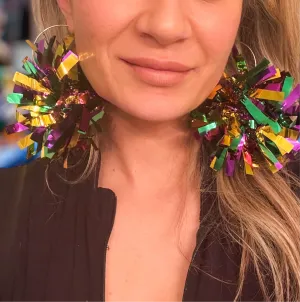 Mardi Gras Pom Pom Earrings