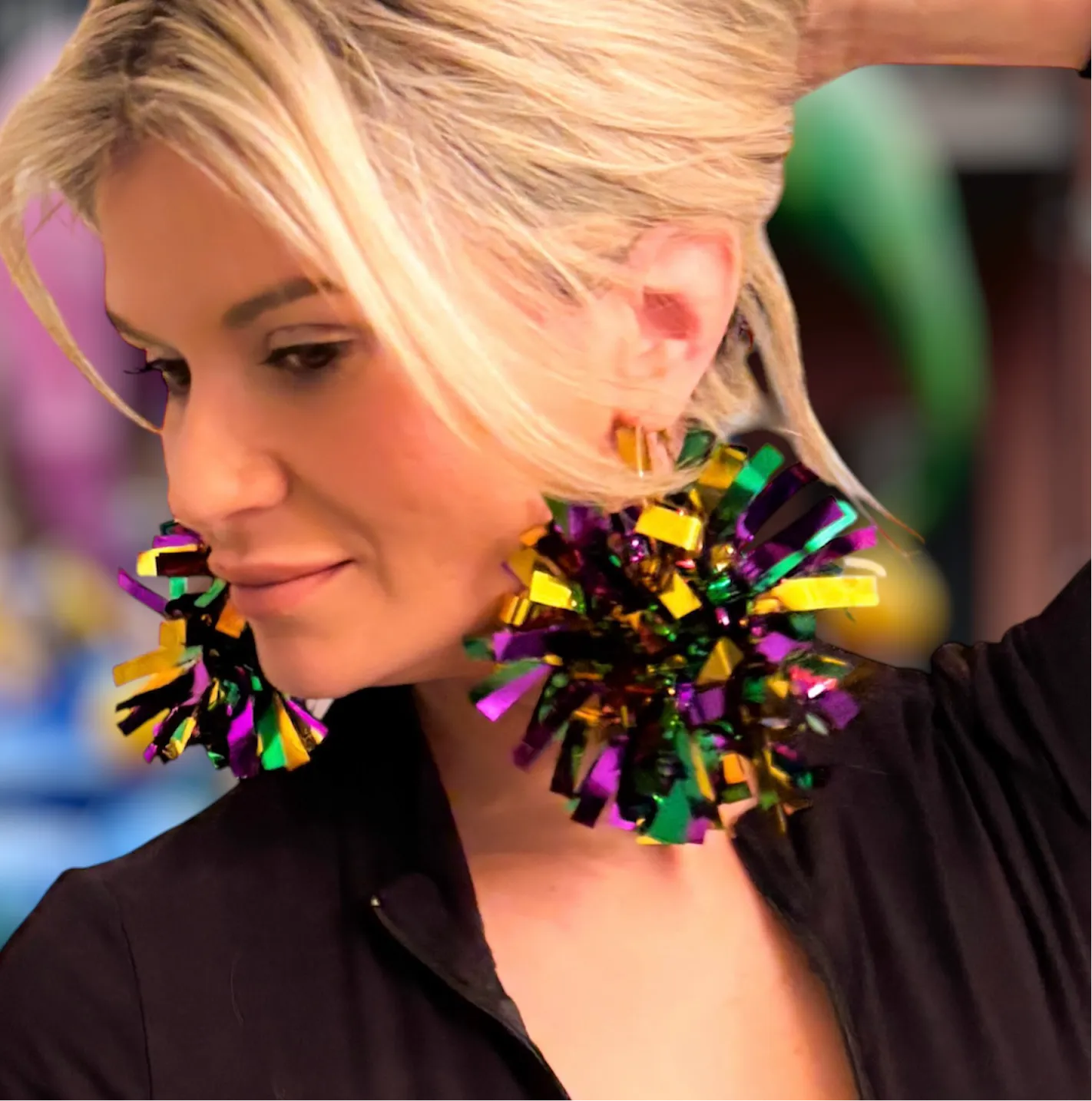 Mardi Gras Pom Pom Earrings