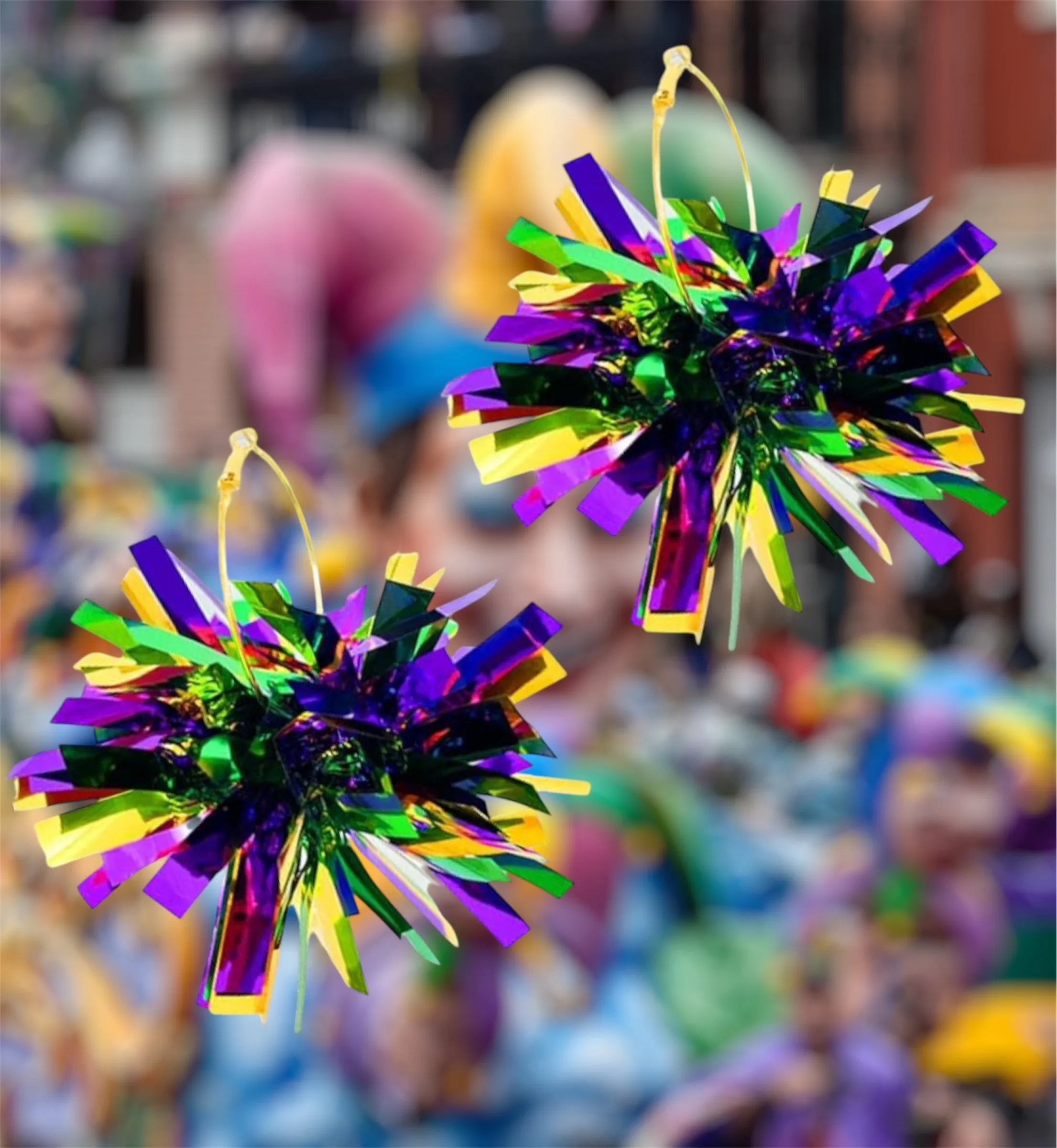 Mardi Gras Pom Pom Earrings