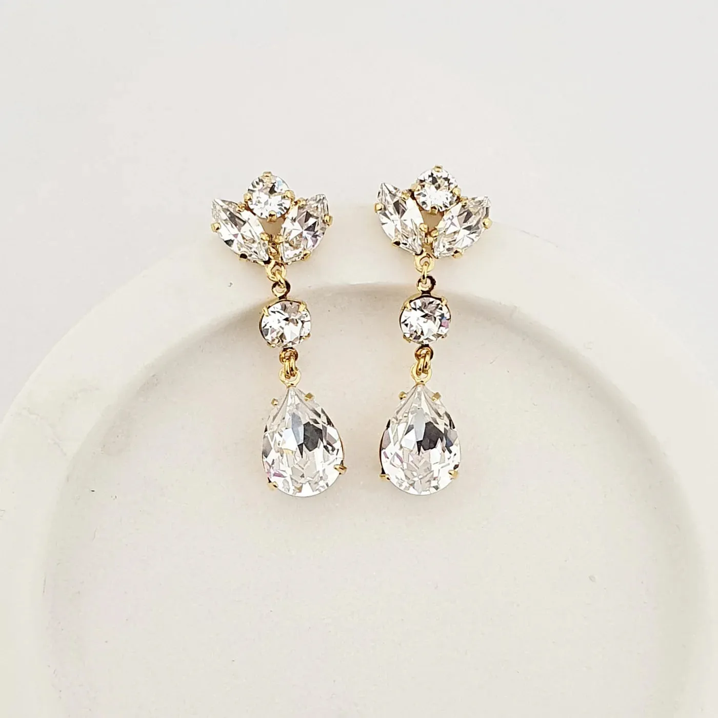 Mariah - Long Crystal Bridal Drop Earrings - Gold Plated