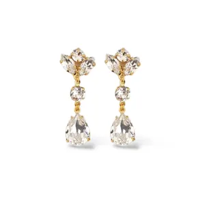 Mariah - Long Crystal Bridal Drop Earrings - Gold Plated