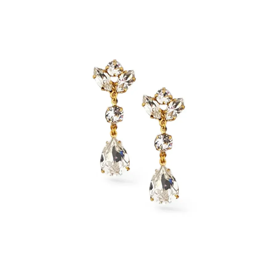 Mariah - Long Crystal Bridal Drop Earrings - Gold Plated