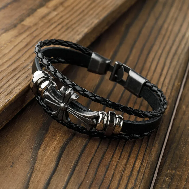 Men's leather rope woven leather bracelet