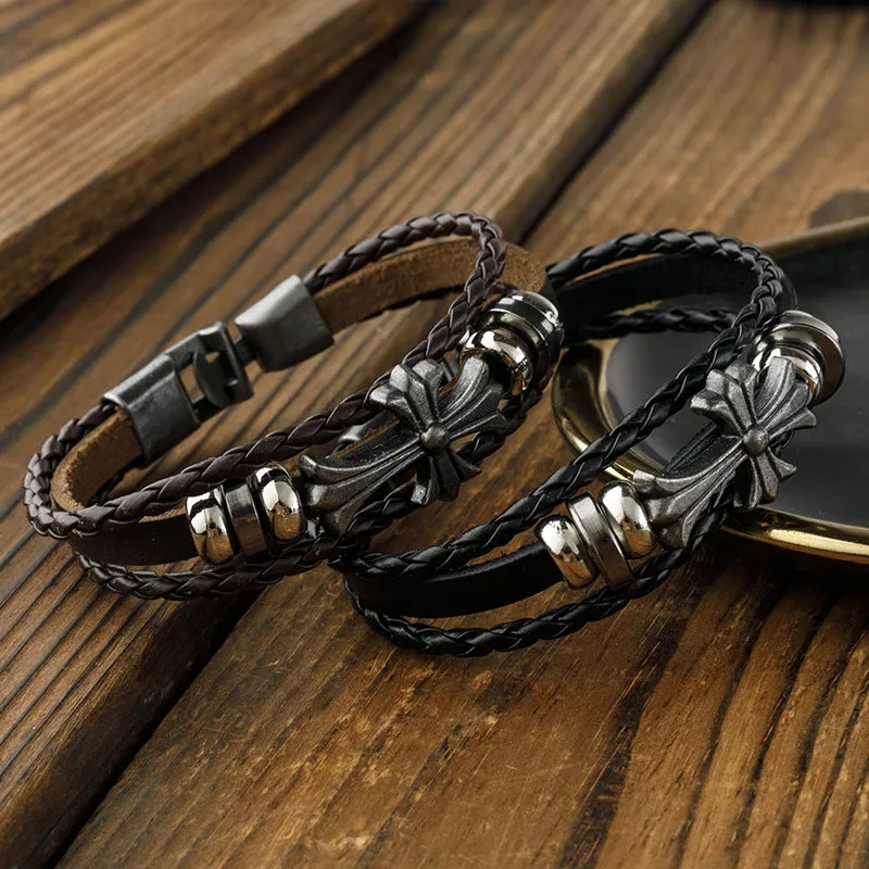 Men's leather rope woven leather bracelet