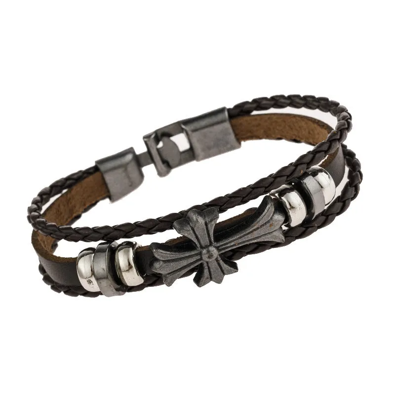 Men's leather rope woven leather bracelet