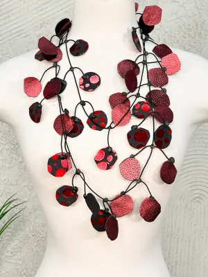 Metallic Polka Dot Double Faced Necklace, Burgundy/Red