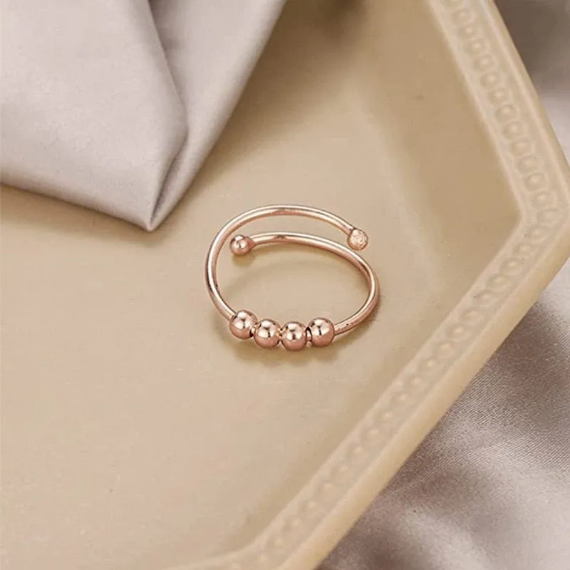 Minimalist Anxiety Ring for Girls Women Rotate Fidget Rings Men Anti-stress Stainless Steel Spiral Beads Ring Jewlery Gift