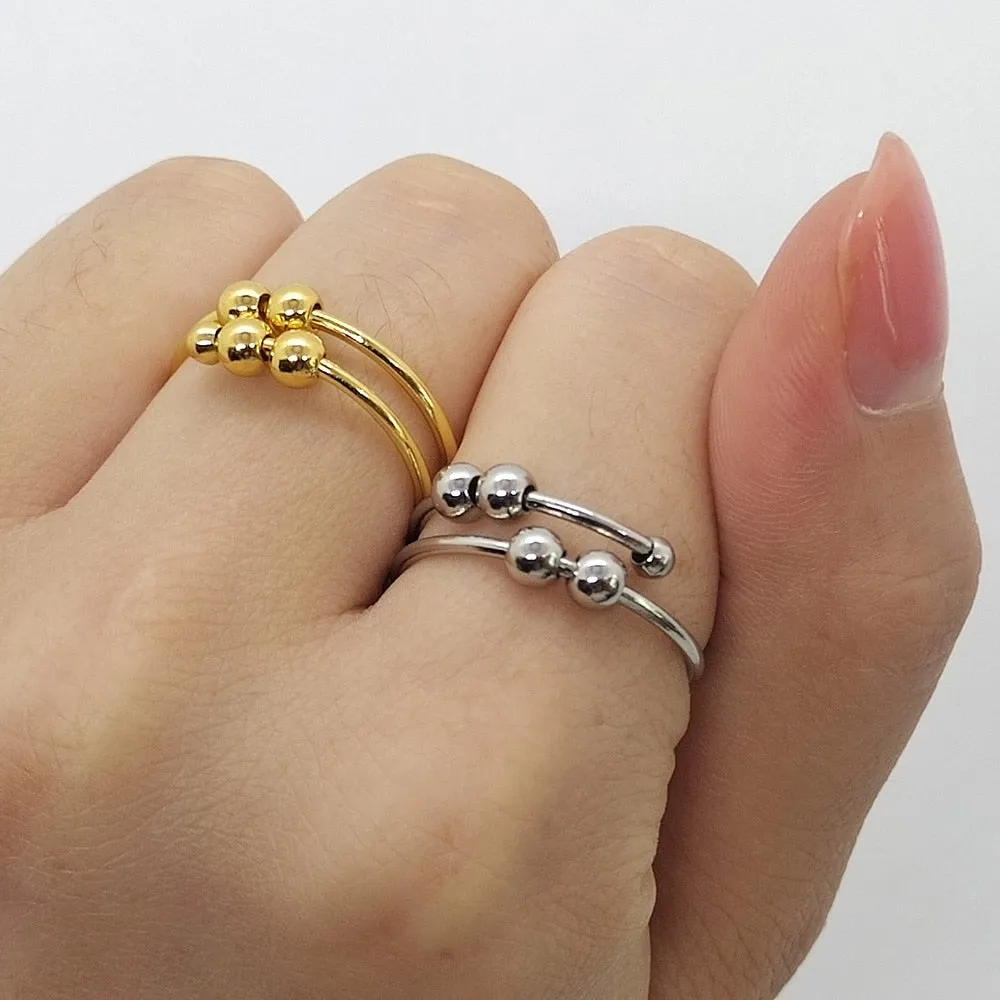 Minimalist Anxiety Ring for Girls Women Rotate Fidget Rings Men Anti-stress Stainless Steel Spiral Beads Ring Jewlery Gift