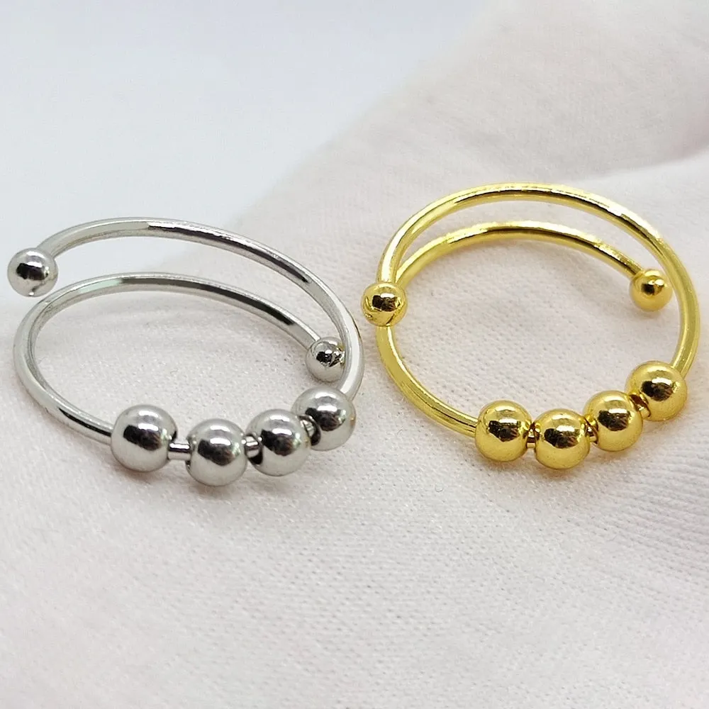 Minimalist Anxiety Ring for Girls Women Rotate Fidget Rings Men Anti-stress Stainless Steel Spiral Beads Ring Jewlery Gift