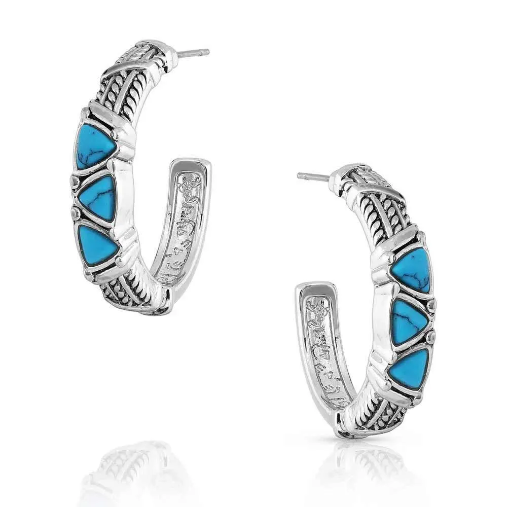 Montana Silversmiths Trilogy Trillion Turquoise Hoop Earrings