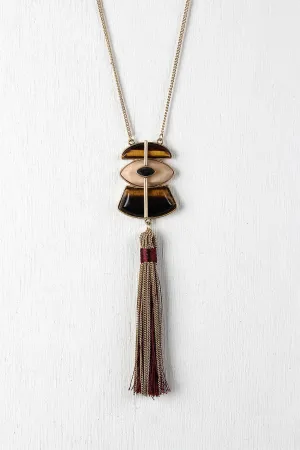 Multi-Colored Stone Tassel Necklace