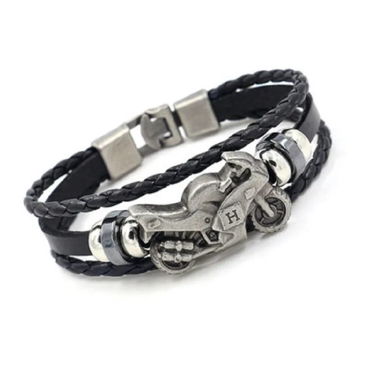 Multi-layer woven men's motorcycle bracelet