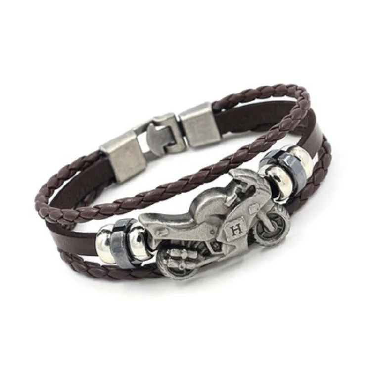 Multi-layer woven men's motorcycle bracelet