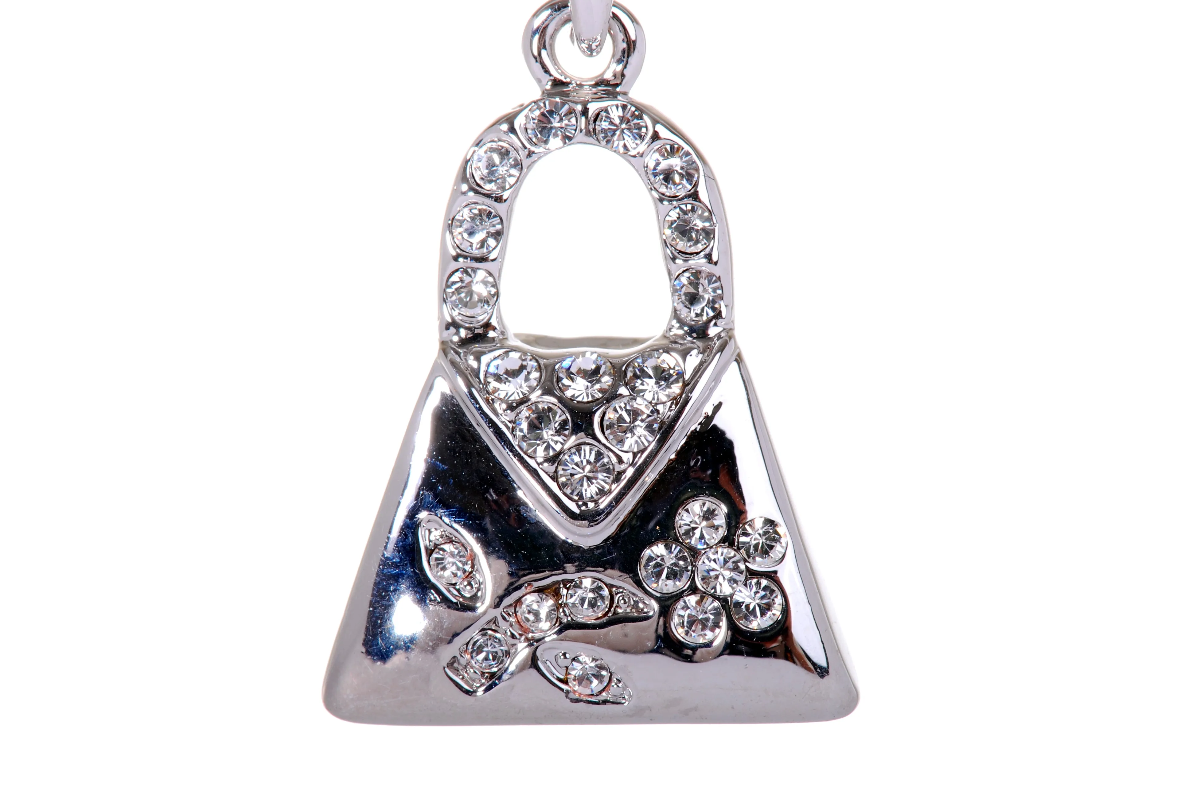 N7210 Dainty Purse Lock Rhodium Plated Swarovski Elements Pendant Necklace