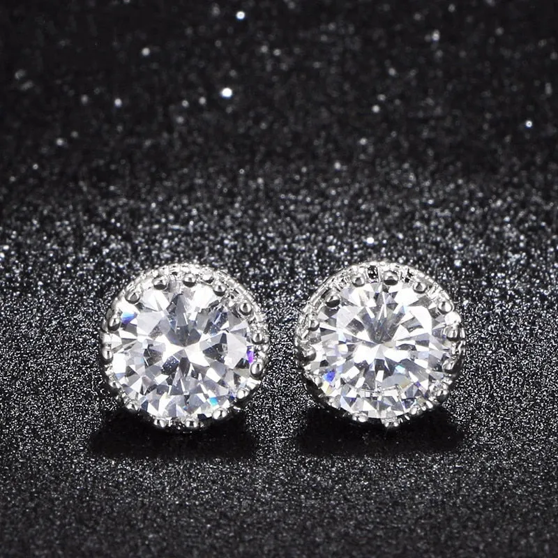 Natashahs Stud Earrings For Women Solid S925 Silver Cubic Zirconia Brincos Bridal Wedding Engagement Fine Jewelry E001