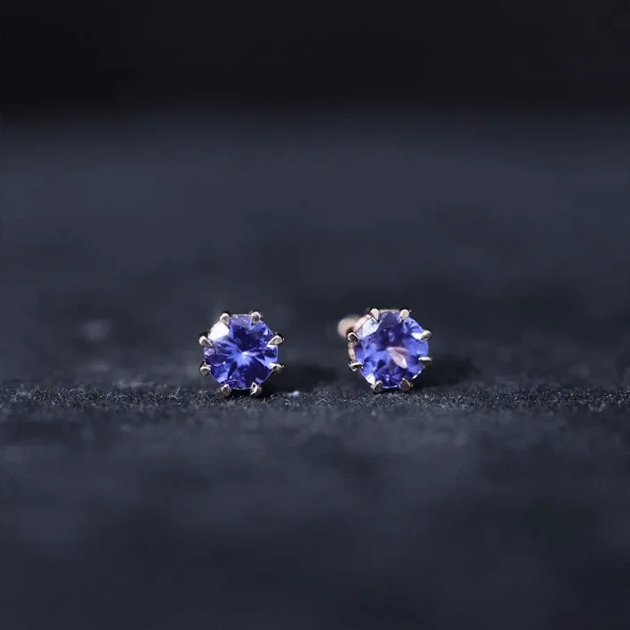 Natural Tanzanite Solitaire Stud Earrings in 8 Claw Prong Setting