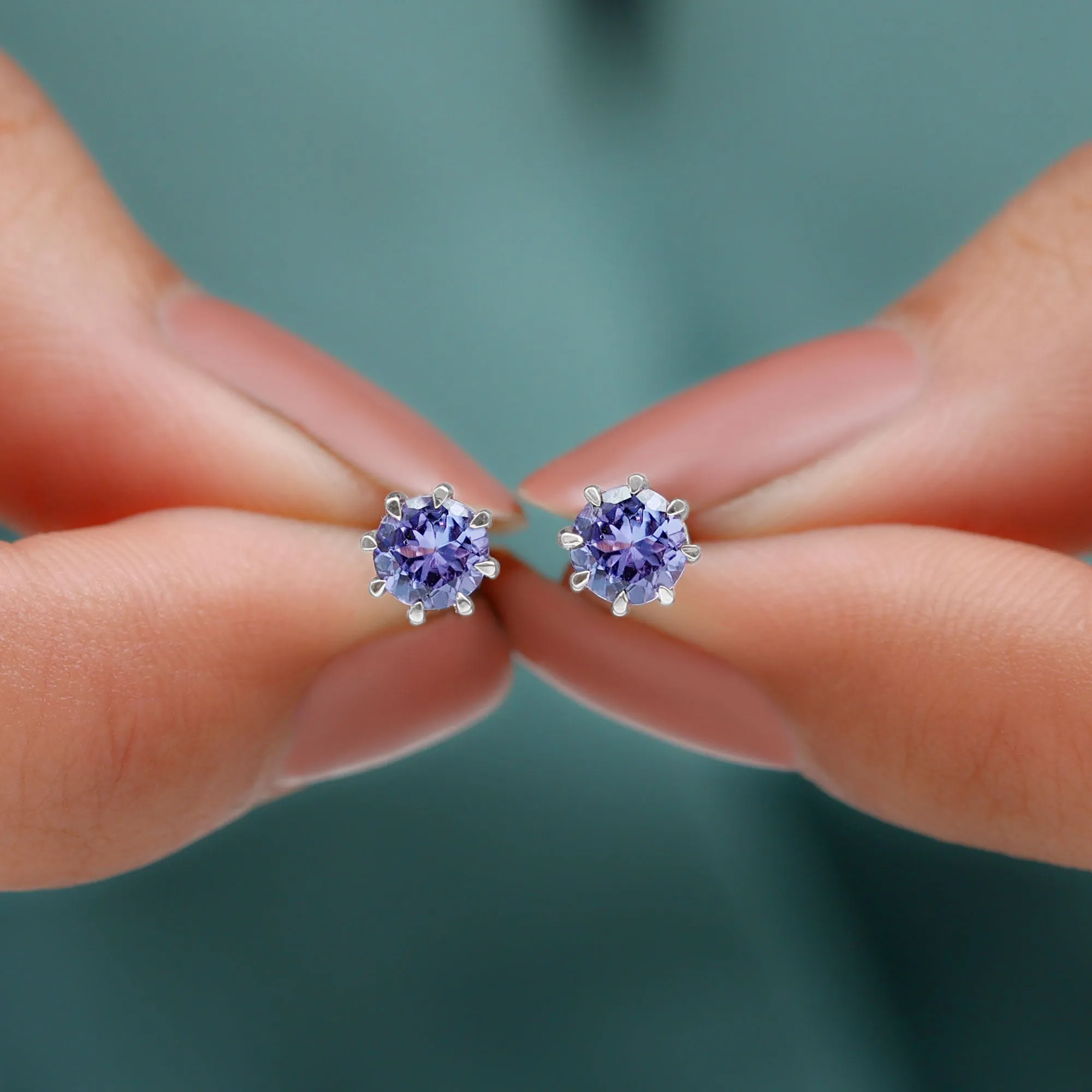 Natural Tanzanite Solitaire Stud Earrings in 8 Claw Prong Setting