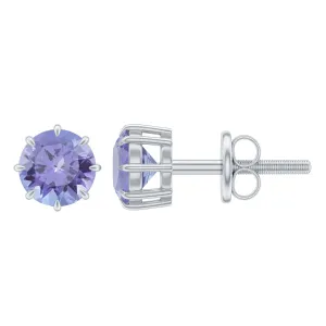 Natural Tanzanite Solitaire Stud Earrings in 8 Claw Prong Setting