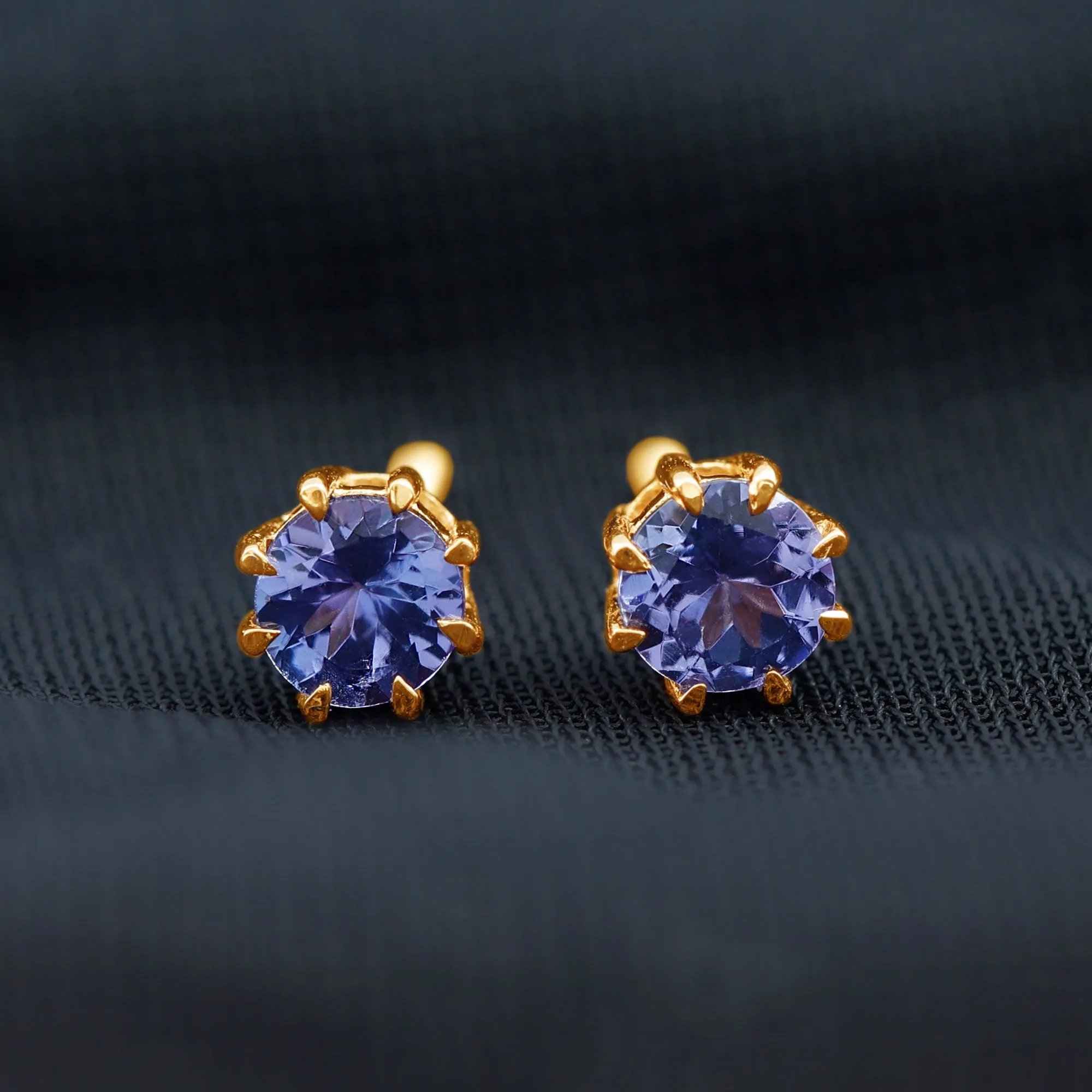 Natural Tanzanite Solitaire Stud Earrings in 8 Claw Prong Setting