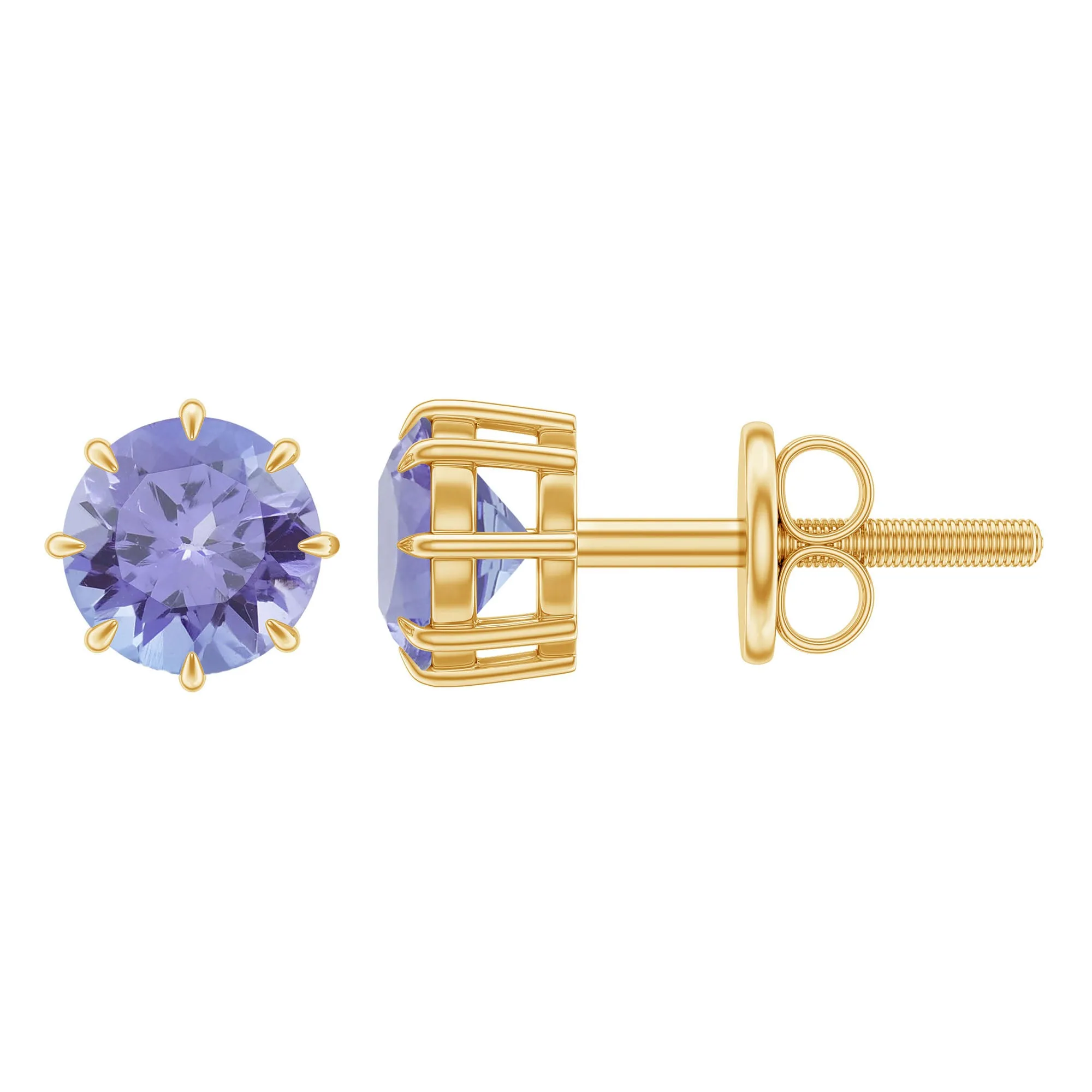 Natural Tanzanite Solitaire Stud Earrings in 8 Claw Prong Setting