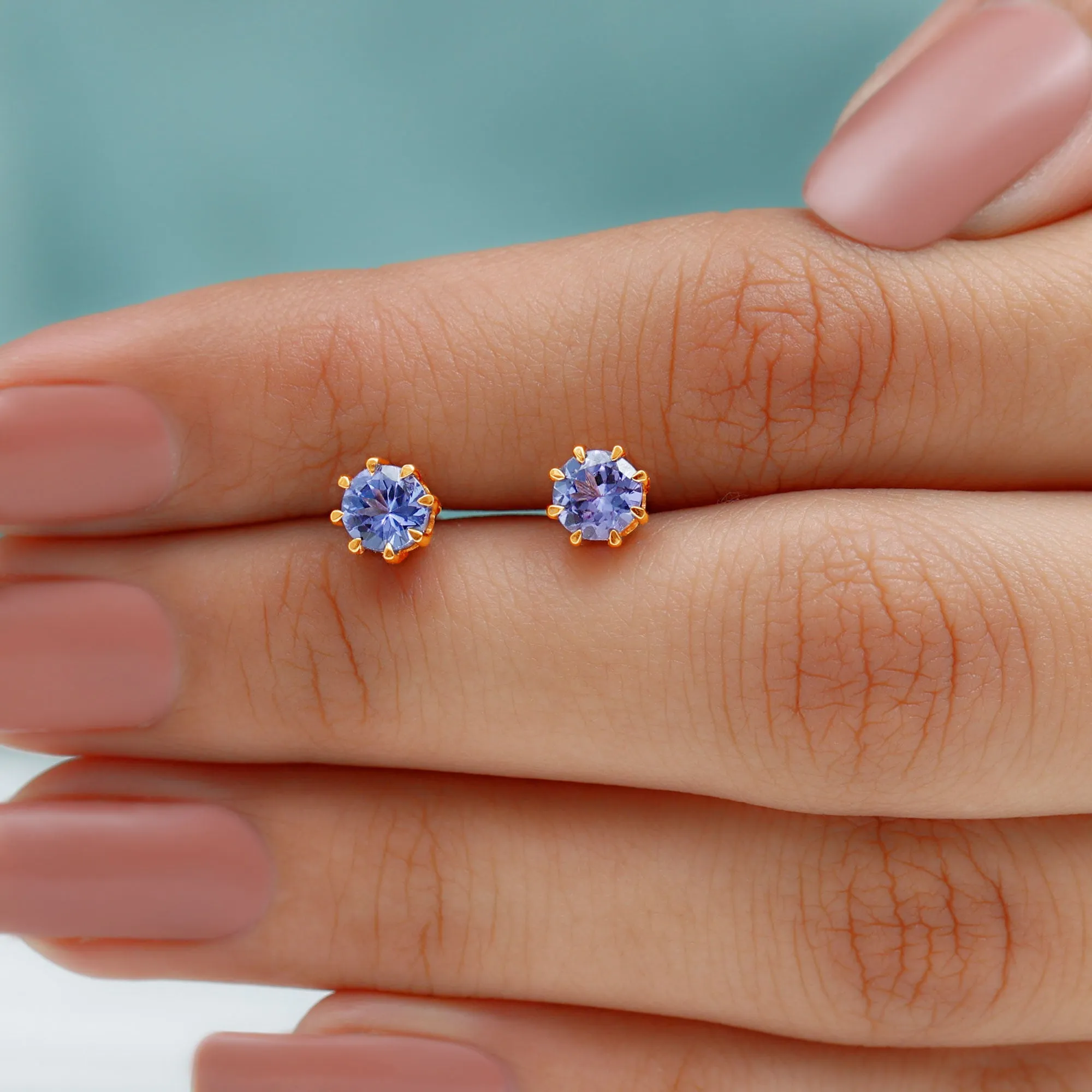 Natural Tanzanite Solitaire Stud Earrings in 8 Claw Prong Setting