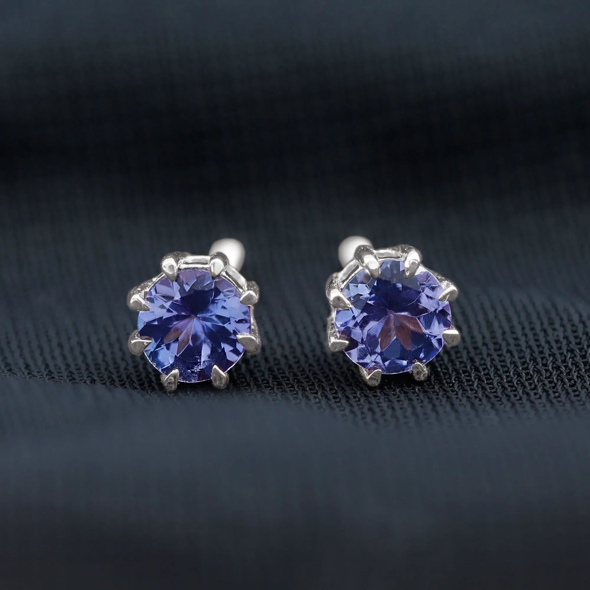 Natural Tanzanite Solitaire Stud Earrings in 8 Claw Prong Setting