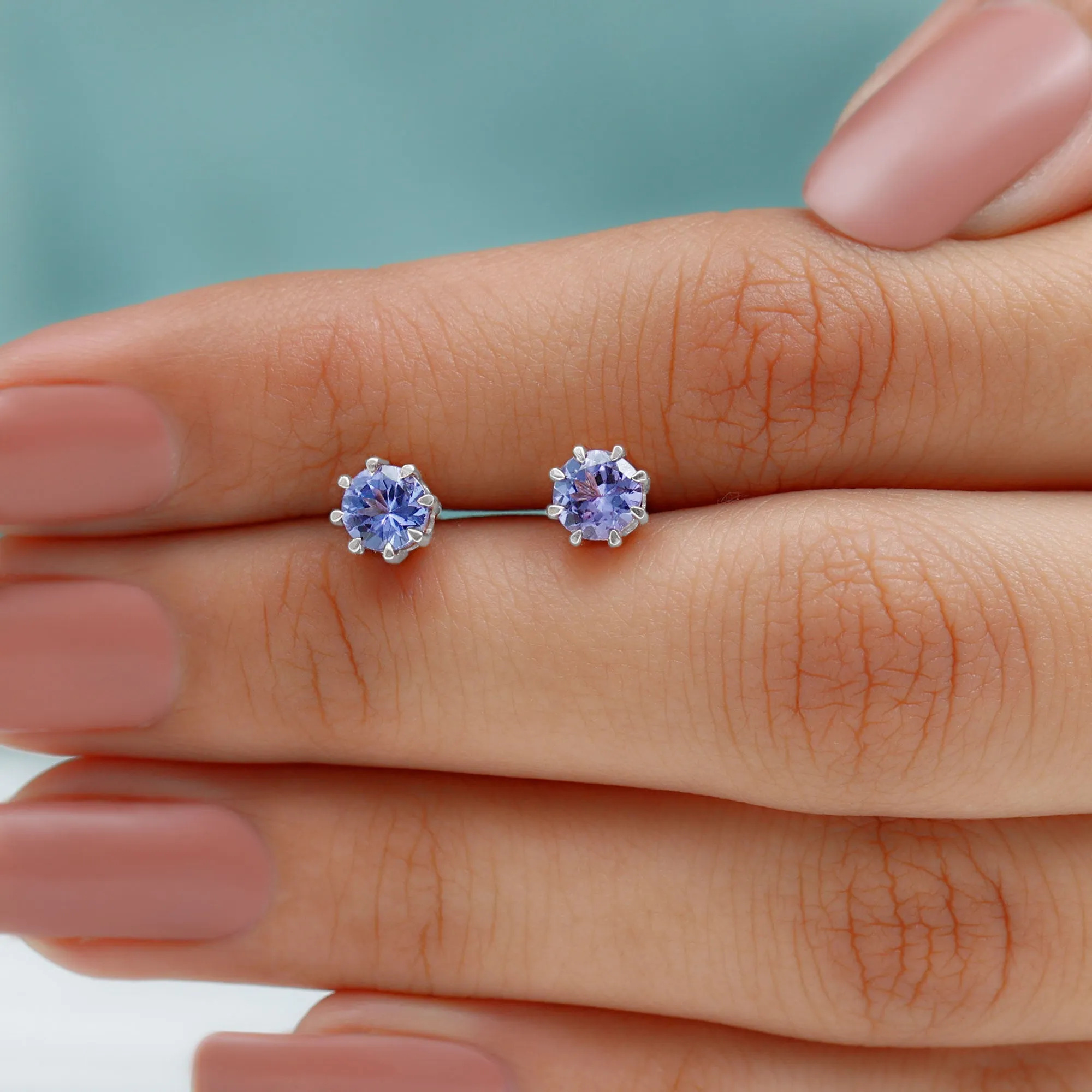 Natural Tanzanite Solitaire Stud Earrings in 8 Claw Prong Setting