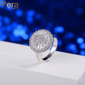 New Fashion Design Big Clear White Micro Pave AAA  Cubic Zirconia Sparkling Round Silver Color Engagement Party Ring