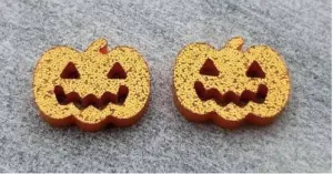 Orange Jack O Lantern Stud Acrylic Earrings