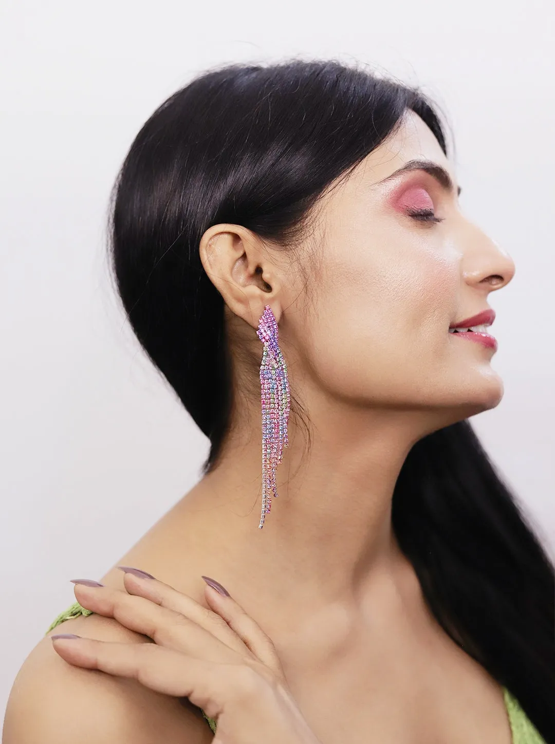 Ornaio Pink Sparkly Dangling Earrings