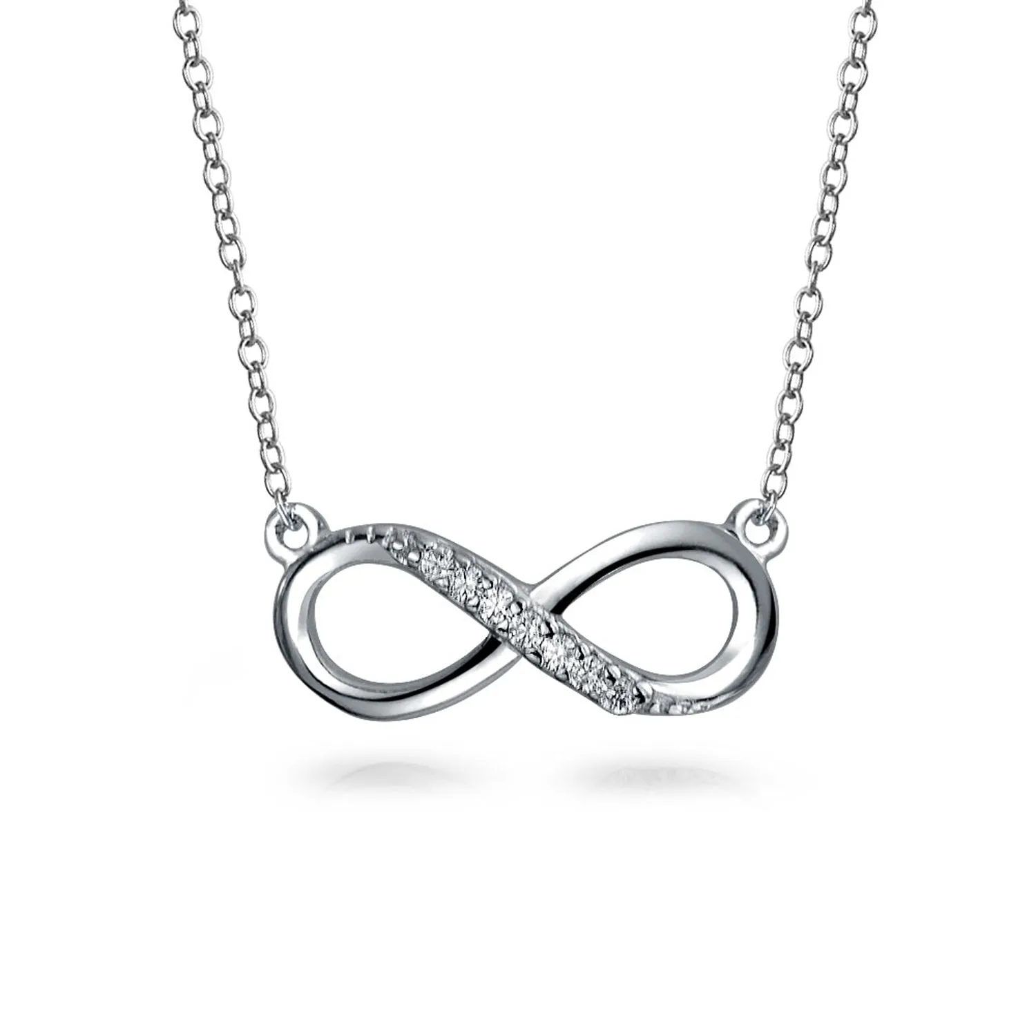 Pave CZ Infinity Love Knot Pendant Necklace Sterling Silver Cubic Zirconia