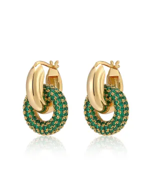 Pave Interlock Hoops- Emerald Green- Gold