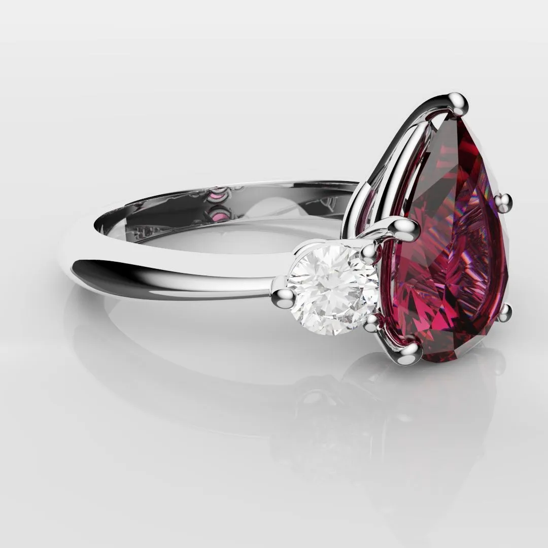 Pear Ruby Trilogy Engagement Ring