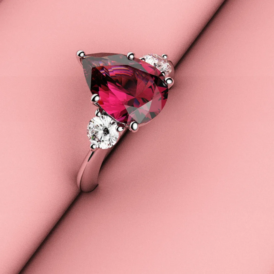 Pear Ruby Trilogy Engagement Ring